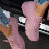Sneakers Women's Shoes Single Shoes Spring New Thick-Soled Solid Color Tie With Flying Knitted Old Dad