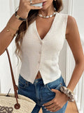 Leisure New Simple V-Neck Three Buckle Lady Vest T-Shirt