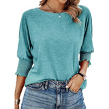 Women's 2025 Spring/Summer Fashion Sleeve 7-Sleeve T-Shirt Round Collar Basic Lace