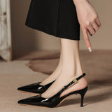 Women 2025 New Metal Fine Heel Tip One By One With The Royal Sister Sexy Red Leather Head