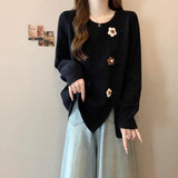 Women's Sweater 2025 Autumn And Winter New Gentle Milk Jacket Sweet Round Collar Flowers Three-Dimensional Decorative