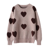 Zingj Dong Lady Long Sleeves Versatile Round Neck Sweater Sweater Jacket Jacket Korean Version Love Jacquard Loose Bottom Shirt-Outfit