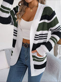 Shooting 2025 Autumn And Winter Casual Crash Striped Pocket Long-Sleeved Sweater Cardigan Coat Women's