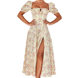 New Women's French Floral Dress Lady Open Fork Big Swing Hanging Dress Dress
