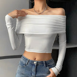 White Long Sleeve Off Shoulder Y2K TopOutfit
