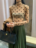 Zingj Hook Silk Restore Ancient Ways Port Storm Point Net Gauze Bottom Upper Garment Female Early Spring New Style Thin Money Perspective High Collar Inside Build T-Shirt