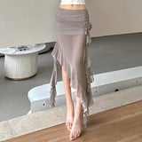 2024 Summer New Women's Net Yarn Bag Hip Three-Dimensional Flower Body Irregular Side Half