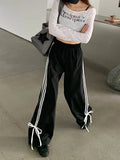 Stripe Bow Baggy Sweatpants-Outfit