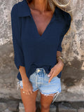Women's Summer New Collar Knitted Shirt Seven-Point Sleeve Solid Color Bottom Shirt