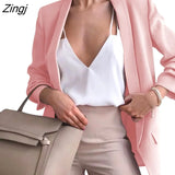 New Women Suit Blazers Office Lady Solid Color Lapel Long Sleeves Open-Front Loose Formal Coat for Ladies 8