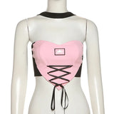 Zingj Spring / Summer 2023 Women's Hot Girls Slim Fashion Contrast Color Tie Belt Waist Exposed Back Hanging Neck Small Vest-Outfit