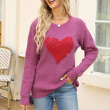 Autumn And Winter Loose Love Embroidery Round Collar Long-Sleeved Knitted Sweater