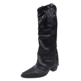 Rivet High-Thorn Western Cowboy Boots Rider Boots Long Boots Women Boots French Boots Retro