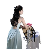 Zingj Shot Romantic Female A Show Back Halter Dress Female A Word Waist Fairy Seaside Vacation Long