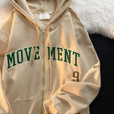 Letter Embroidery Oversized Zip Up HoodieOutfit