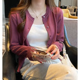 Zingj Season New Knit Cardigan Coat Korean Version Thin Thin Round Collar Long Sleeve With Sweater Black Jacket-Outfit