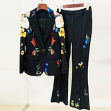 New Star Temperament Fashion Digital Print A Buckle Suit Horn Trousers