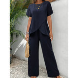 Summer New Women's Two-Set Short-Sleeved Jacket Round Collar Loose Leisure Irregular