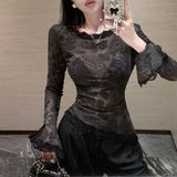 Style Trend Long-Sleeved V-Neck Buckle-Coat Shirt Bottoming Women's Solid-Colored Clothes Based