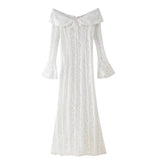 Women's Clothing Explosion Fashion Elegant Sexy One-Word Shoulder Lace