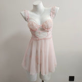 Spring Summer New French Girl Pure Wind Sexy Small Flying Sleeve Net Yarn Small Chest With Bra Bra Bra Bra Pajamas