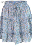 Chiffon Shorts Skirt Women Fashion Korean High Waist Floral Print A-LINE Mini Skirt