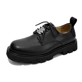 2025 Spring New Leather Shoes Men's Black British Style Versatile Round Head Square Head Big Head Overalls Leather Shoes
