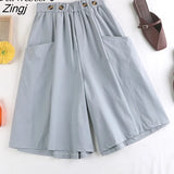 Fashion 2022 Summer Korean Style Wide Leg Capris Women Short Pants High Elastic Waist Shorts Skirts