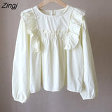 Women Ruffles Chic Design Autumn Solid Holiday All-match Hot Sale Preppy Style Ladies Blusas Mujer Leisure