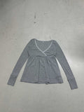 2025 New Solid Color Base High-Rise A Swing Thin V Collar Pure Lust Lace Splicing Long-Sleeved T-Shirt