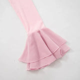 Pink Long Sleeve Ruffle Flare Maxi Dress-Outfit