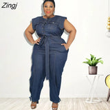 Women Clothing Summer Denim Jumpsuit Washed Jeans Romper Buttons Jump Suit Cowboy Wide Leg Pant Jumpersuit