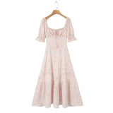 Floral Print Puff Ruffles Sleeve Midi Dress- Outfit
