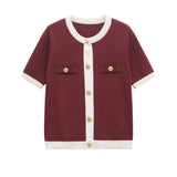 Single! New Women's Fashion Leisure Collar Short Sleeve Single Buckle Knitted Shirt