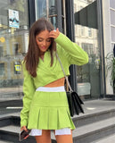 Cropped Blazer And Pleated Mini Skirt Set-Outfit