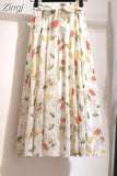 Women Summer Floral Print Chiffon Girls Spring Korean A-Line High Waist Ladies Elegant Office Holiday Midi