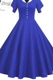 Women Summer Dress Slim Short Sleeve Polka Dot Print High Waist Vintage Elegant Office Party Midi Sundress