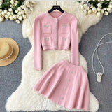 Luxury Famous Lady To Reduce The Age To Wear A Small Fragrant Suit Women's Knitted Cardigan Short Dress Two-Piece