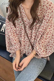 Chiffon Shirt Women Sweet Tops Blouse 2023 Spring New Korean Floral Print Long Sleeve Casual Loose Slim Lady Clothes