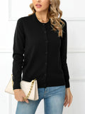 And Autumn Solid Color Round Collar Single Buckle Sweater Coat Casual Long-Sleeved Knitted Shirt