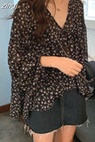 Chiffon Shirt Women Sweet Tops Blouse 2023 Spring New Korean Floral Print Long Sleeve Casual Loose Slim Lady Clothes
