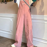 Women Corduroy Loose Harajuku Fashion Casual All-match Students Cool Streetwear Strap Design Solid Trendy Stylish
