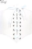 Gothic Dark Lace Up Crop Top Women Corset Belt Slim Cummerbunds PU Leather Top Harness Bustier Tops To Wear Out