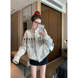 Island Retro-Colly Tree-Colored Tree Jaclosse Design Feeling Niche Collar Languid Soft Glutinous Sweater Coat