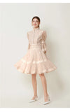 Elegant Bubble Sleeve Lace Splicing Mesh Dress Women's Court Collar Lantern Sleeve A-Word