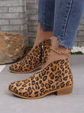 Coarse And Round-Headed Leopard-Print Short Boots Women Thin Vip Flat Solid Velvet Bare
