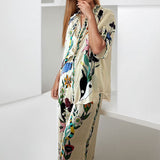 2025 Women's Fashion Print Collar Single Row Buckle Trousers Casual Fashion