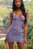 Quality Women Summer Dress 2023 New Arrivals Purple Bodycon Party Dress Lace Vintage Dress Cleberity Evening Club