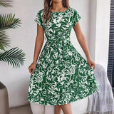 Shooting 2025 Spring And Summer Elegant Flowers Short Sleeves Big Folding Dress Women's