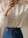 Retro Collar Lace White Shirt Women's Spring And Autumn Shirt High-End Chic Temperament Long-Sleeved